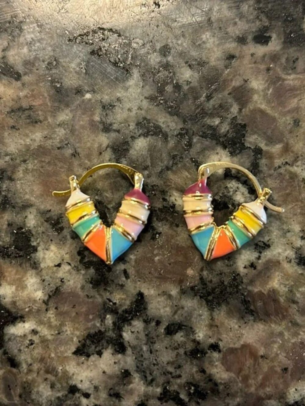 The Patti rainbow and gold hoops multicolor heart hoop earrings